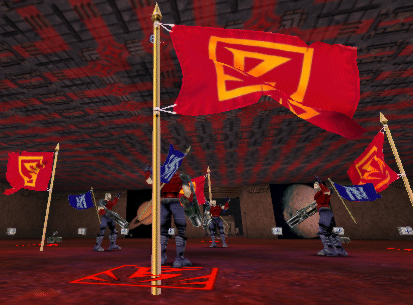 Four flagbearers are confronted with four red flags
  in the red flag base