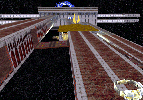 [view of the three front corridors from above]